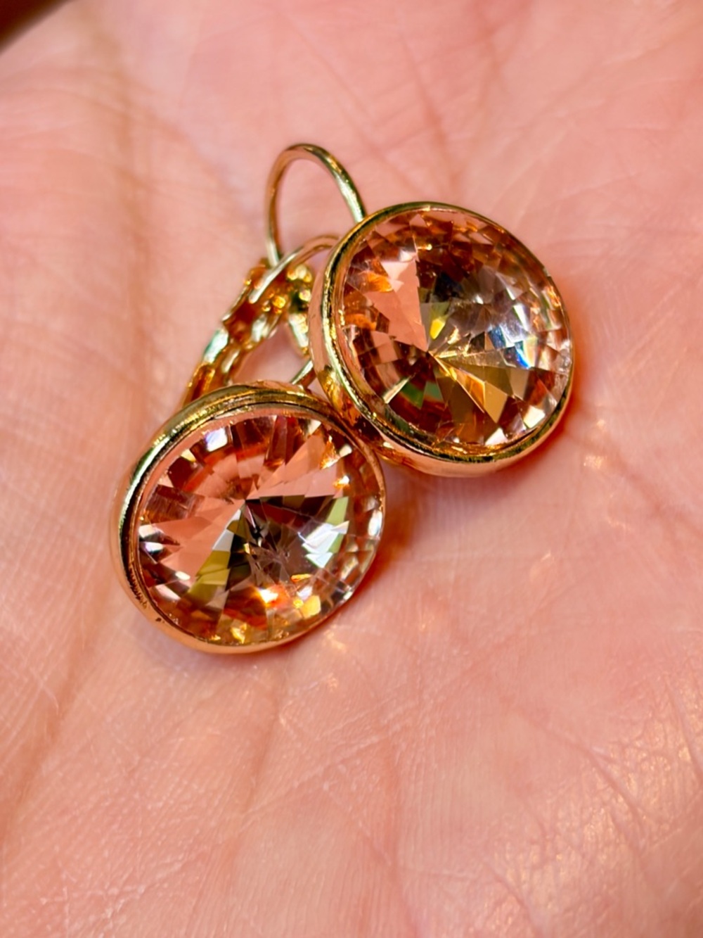 Champagne Color Brilliant Crystal Statement Drop Earrings